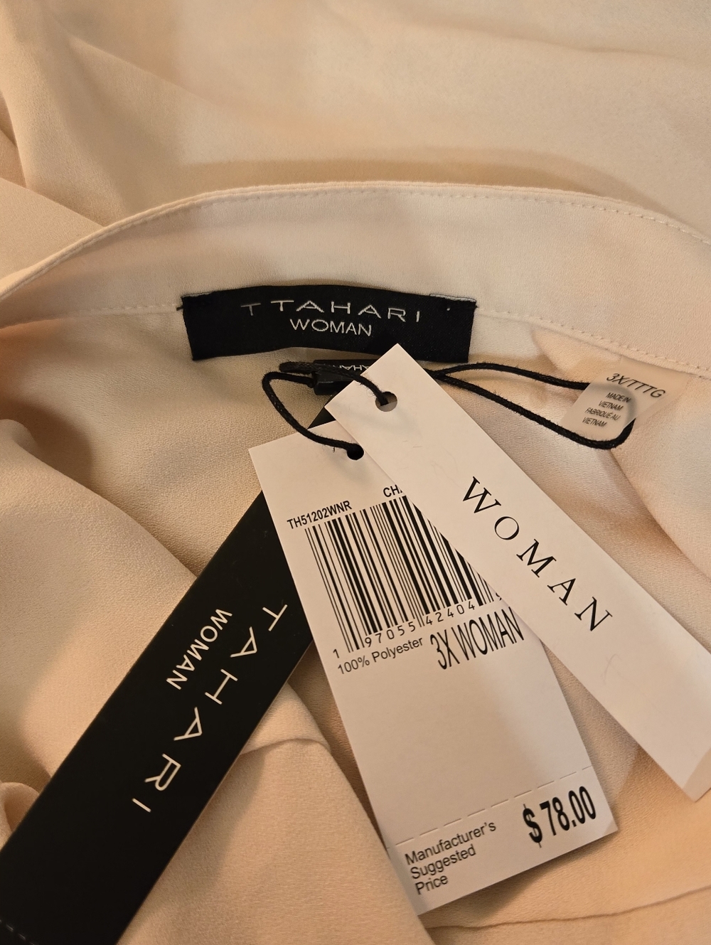 T Tahari Women's Ruffled V-Neck Button Front Top - Cream Plus Size 3X Romantic - Picture 7 of 10